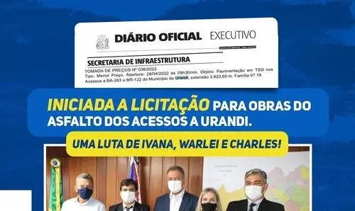 Ivana e Warlei asseguram início de licitação para obras de asfalto em Urandi