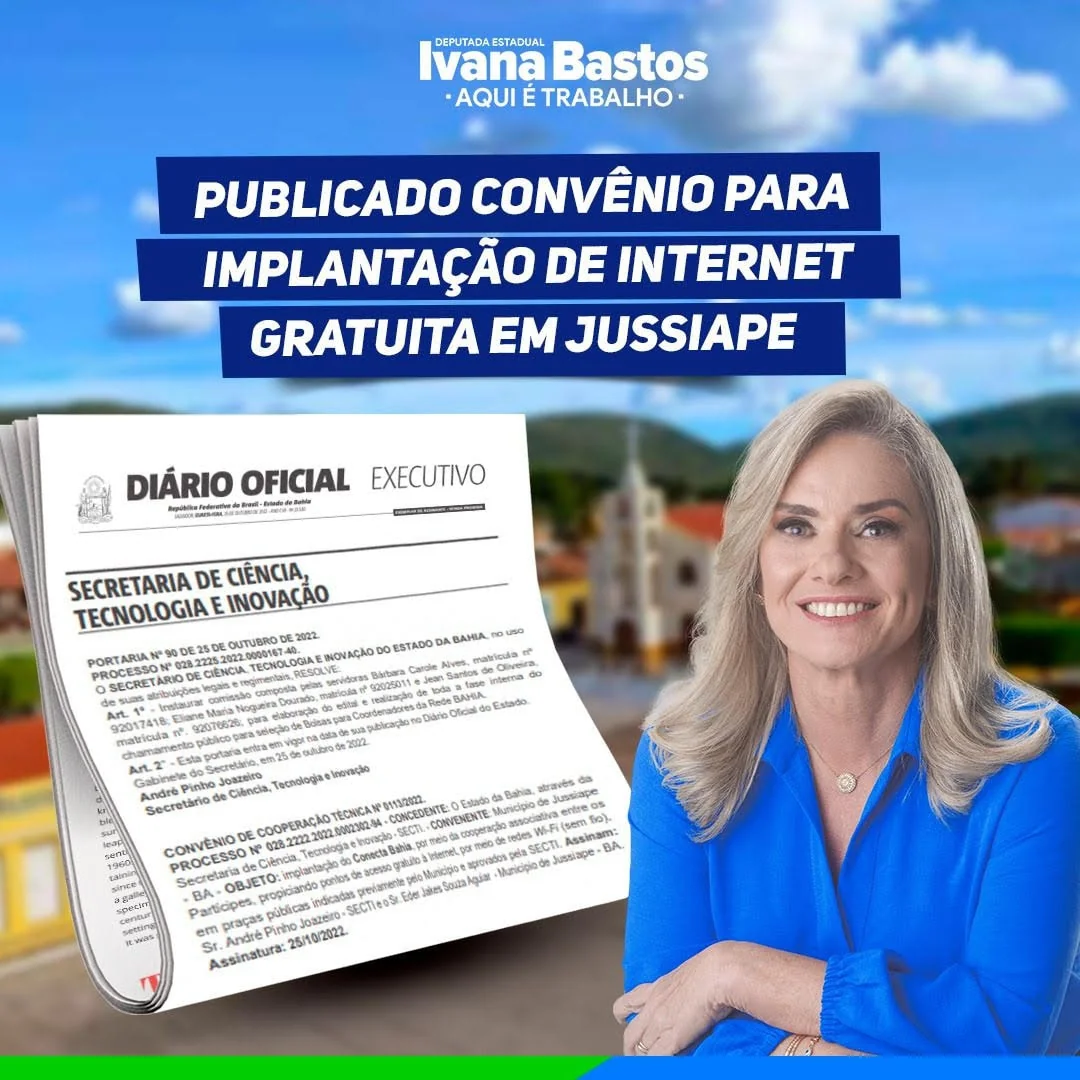 Publicado convênio para implantação de internet gratuita em Jussiape