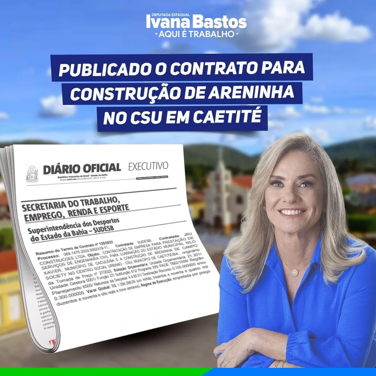 Após trabalho de Ivana, publicado contrato para obras de Areninha no CSU em Caetité 