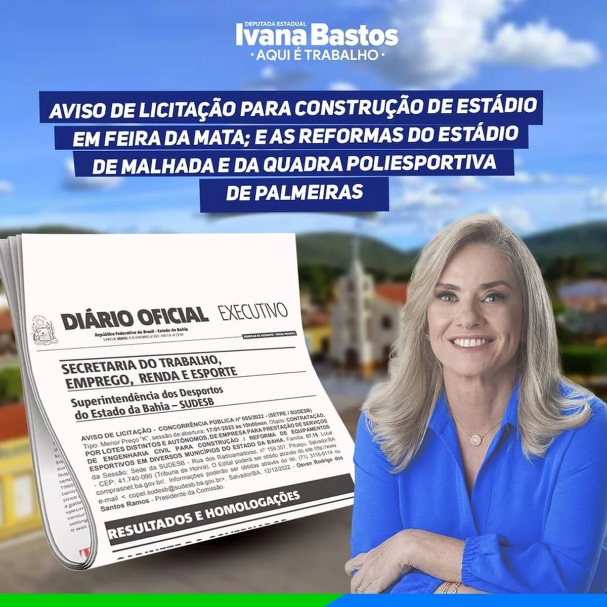 Ivana garante obras de fomento ao esporte em Feira da Mata, Malhada e Palmeiras