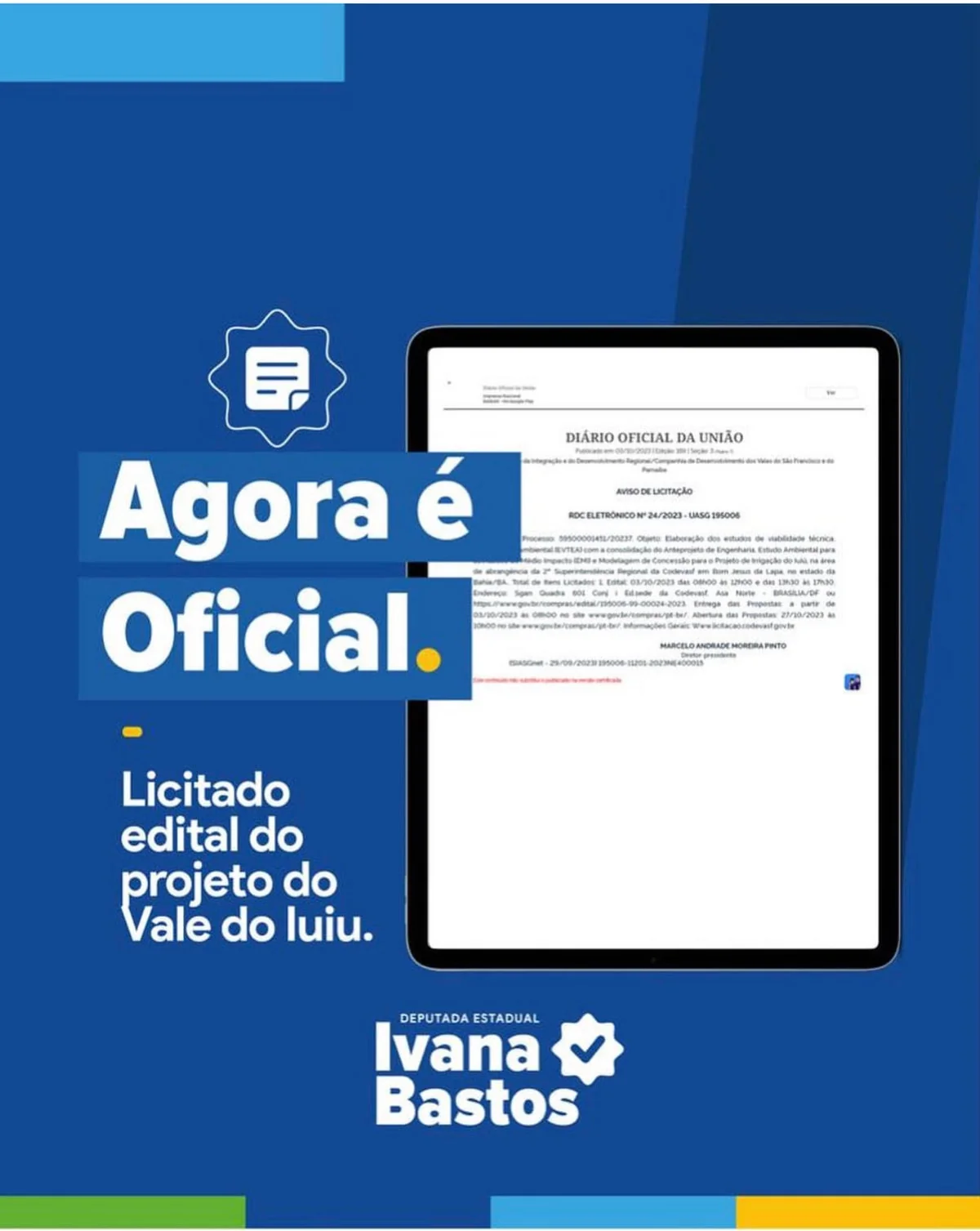 Aviso de Licitação para o Projeto de Irrigação do Vale do Iuiu é publicado